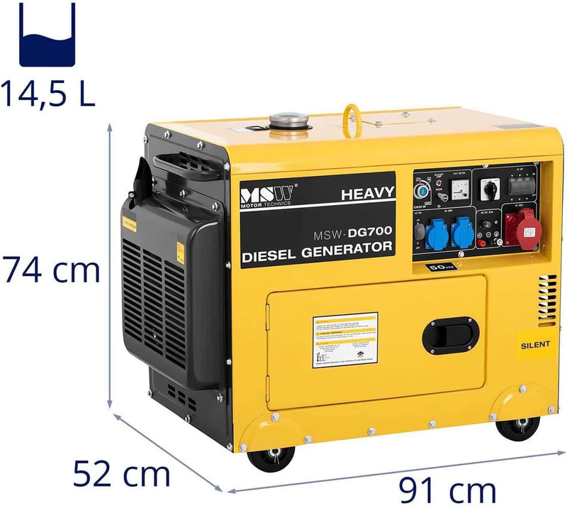 Generatore Diesel Silenzioso 7.5 kW Generatore di emergenza con avviamento elettrico 2x 230V, 1x 400V 7500W