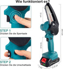 Mini motosega a catena con batteria, 21 V, 4 pollici, mini motosega con 2 batterie e caricabatterie, con una sola mano, illuminazione a LED per cesoie da giardino, tagliasiepi in legno